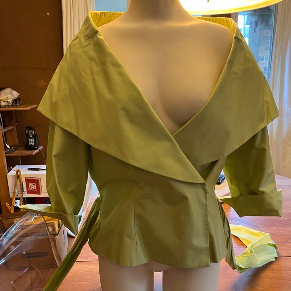 Renato Mucci Green Silk Cocktail Jacket S 42 V Neck and Wide Collar - Picture 6 of 14